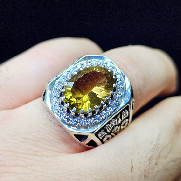 انگشتر نقره مردانه دستساز با سنگ سترین معدنی ▫️کد : S3438