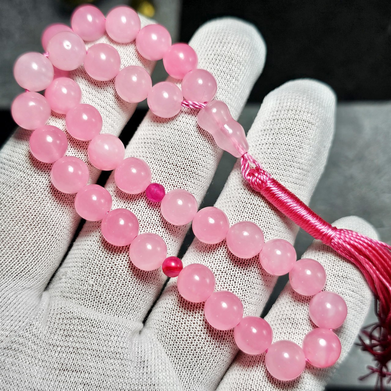 تسبیح ۳۳ دانه جید صورتی معدنی کد  36336