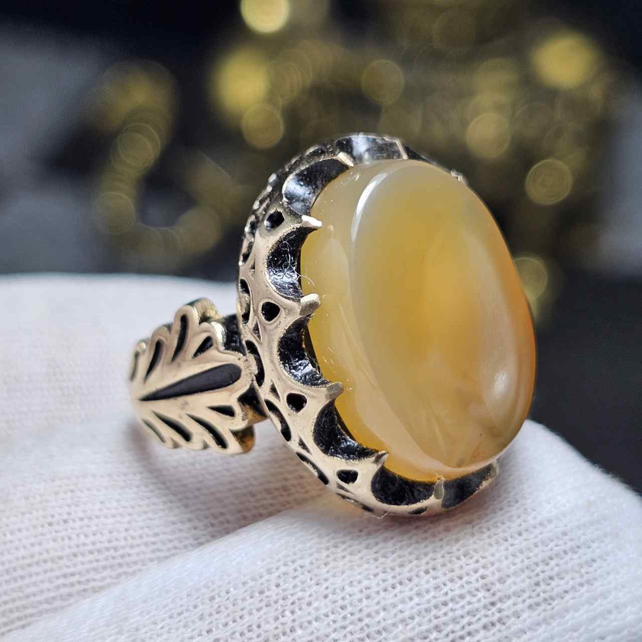 انگشتر طلا  روس با سنگ عقیق جزع معدنی  خراسانی کد 36543 