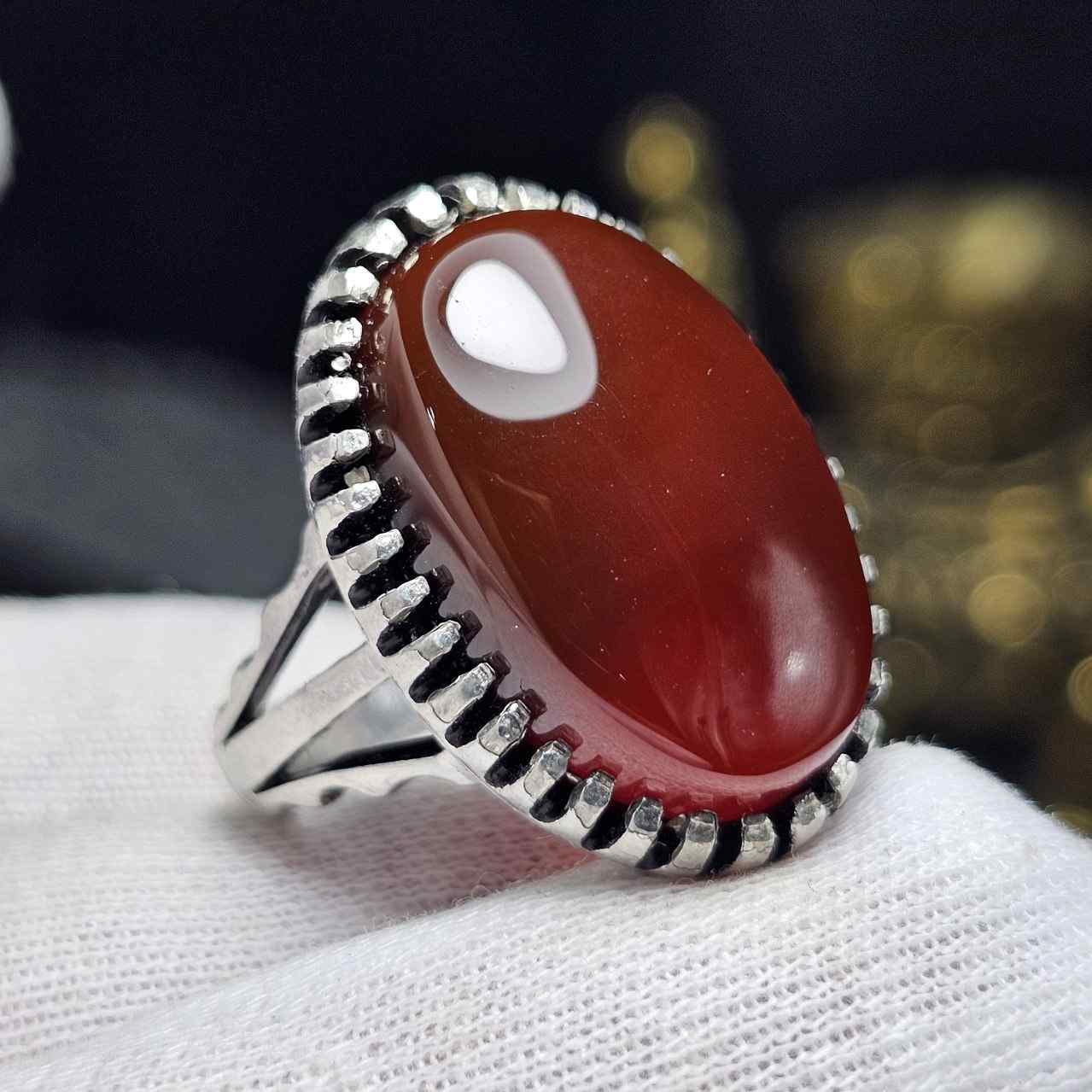 انگشتر نقره  روس با سنگ عقیق معدنی خراسانی کد 36575