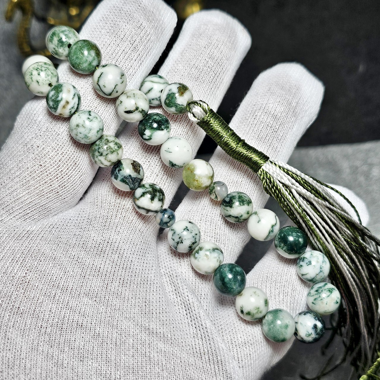 تسبیح ۳۳ دانه سنگ عقیق خزه ای معدنی کد  36366