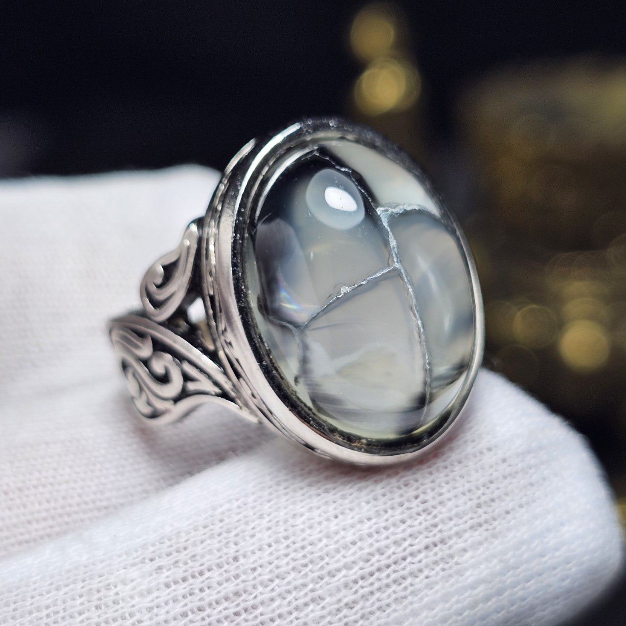 انگشتر نقره روس با سنگ عقیق دراگون معدنی کد 37031