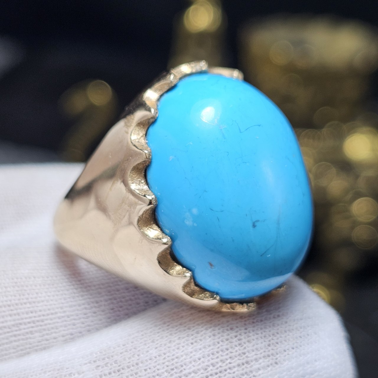 انگشتر طلا  روس با نگین درشت سنگ فیروزه معدنی احیا کد 37050 