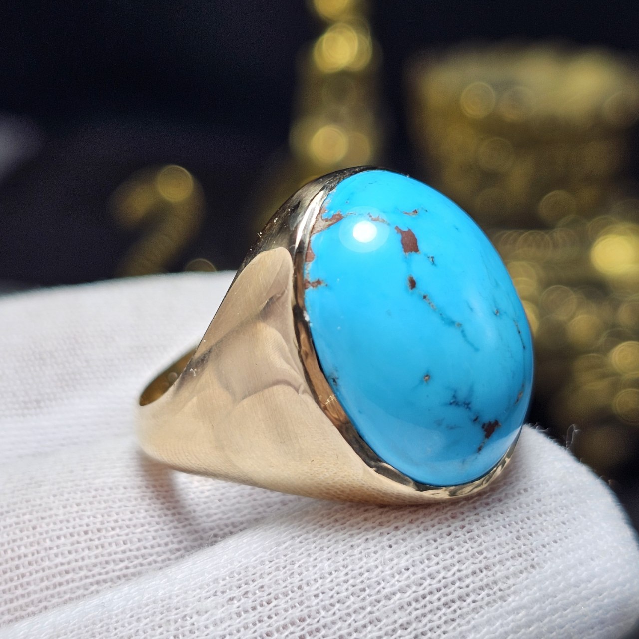 انگشتر طلا روس با سنگ فیروزه  معدنی احیا کد 37051 