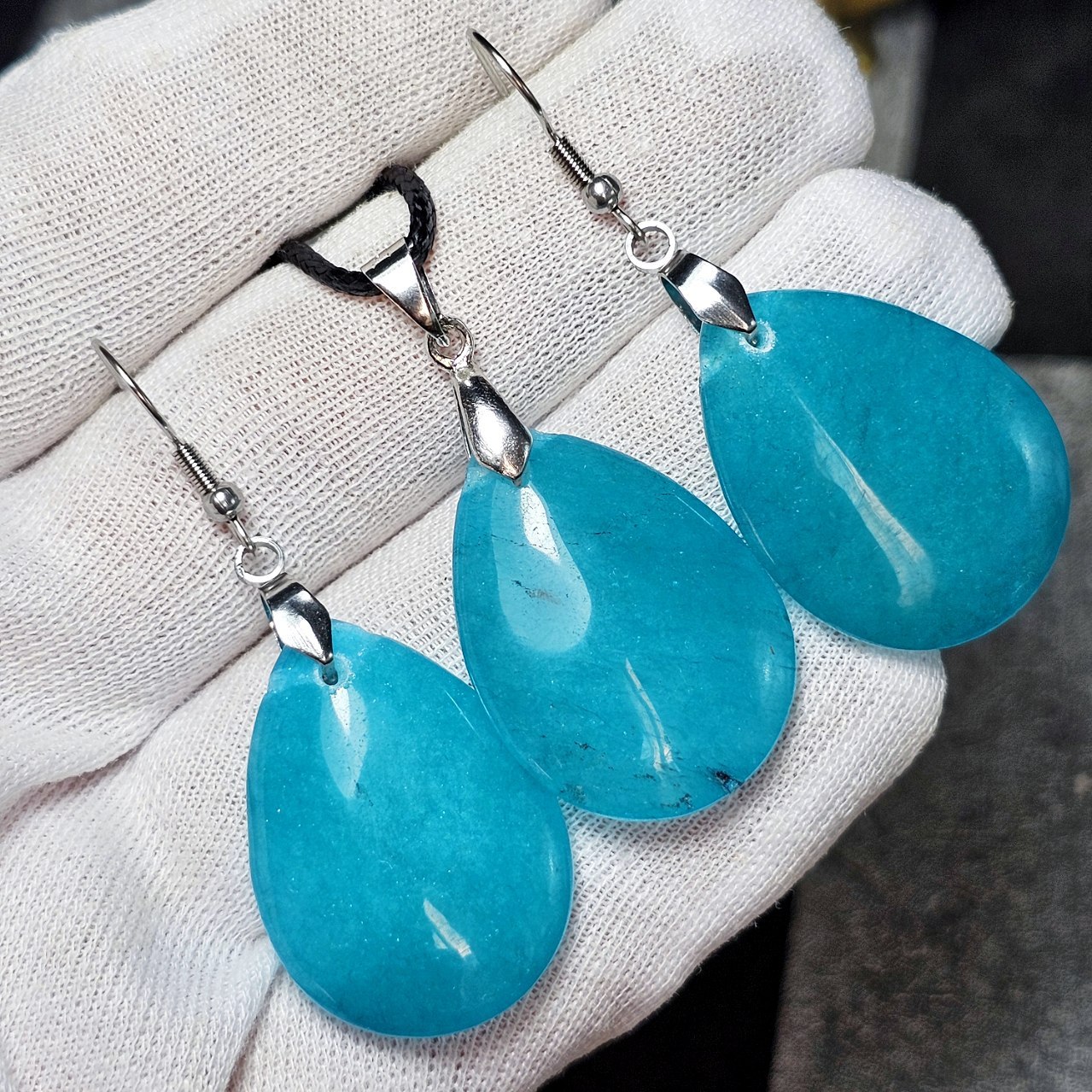 ست آویز و گوشواره سنگ جید معدنی کد 36699