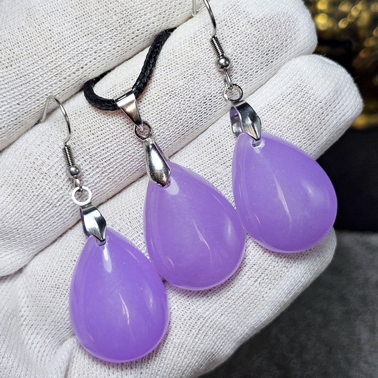 ست آویز و گوشواره سنگ جید معدنی کد 36700