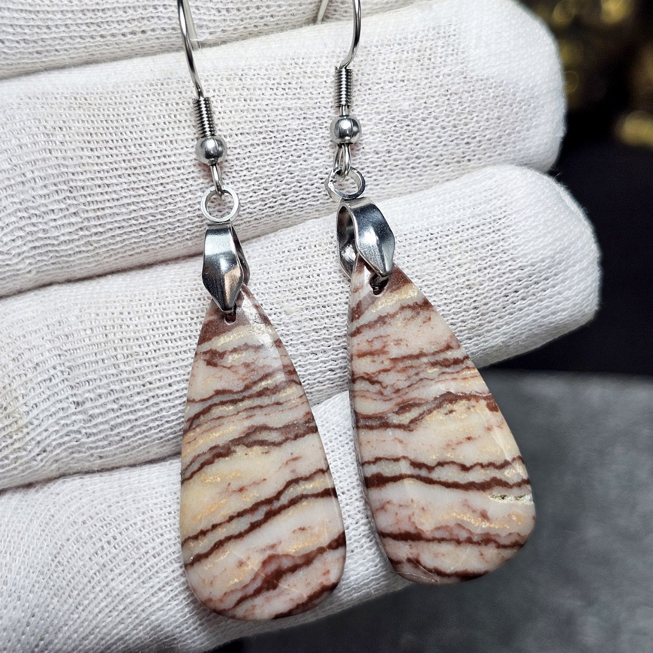 گوشواره سنگ طبیعی جاسپر معدنی کد 36711