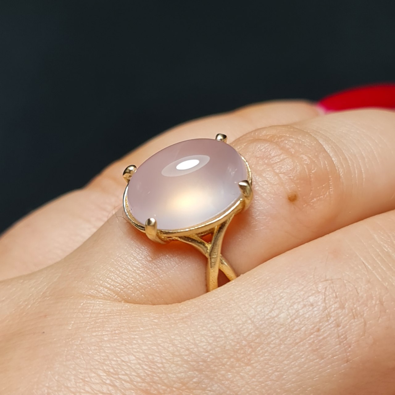 انگشتر طلا  روس با سنگ عقیق رز معدنی▫️کد : 37447