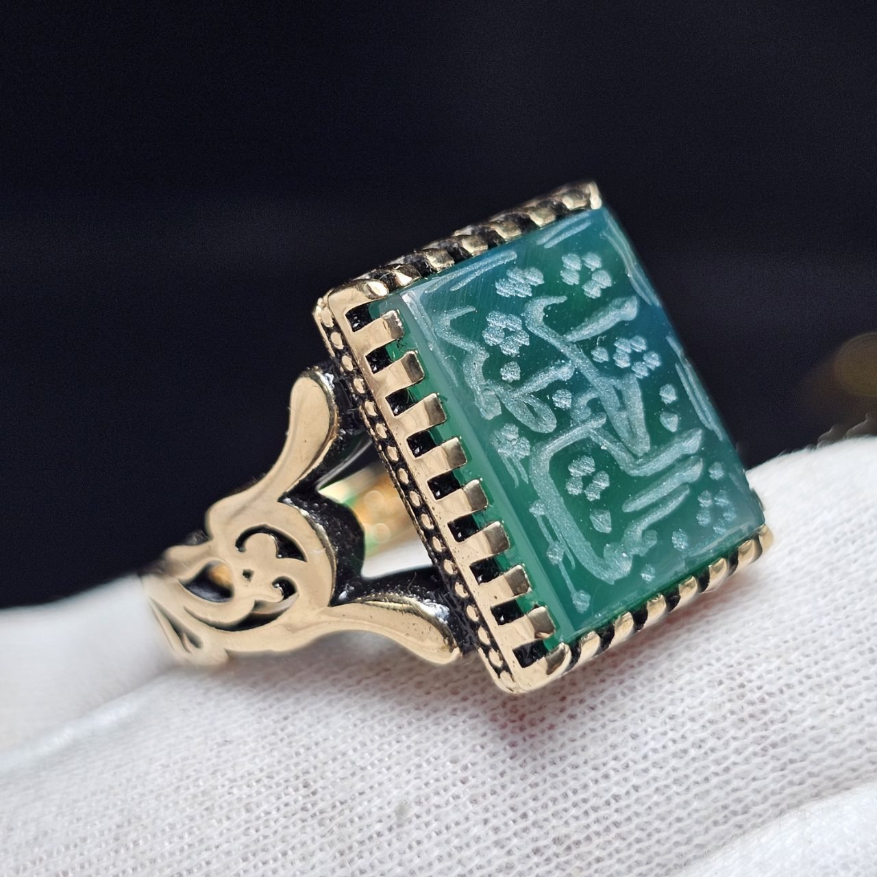 انگشتر طلا روس با سنگ عقیق معدنی با خط دست کد  37845 