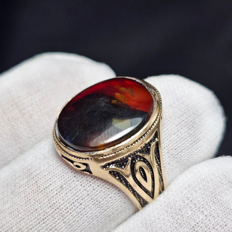 انگشتر طلا روس با سنگ طبیعی عقیق معدنی خراسان کد 37867