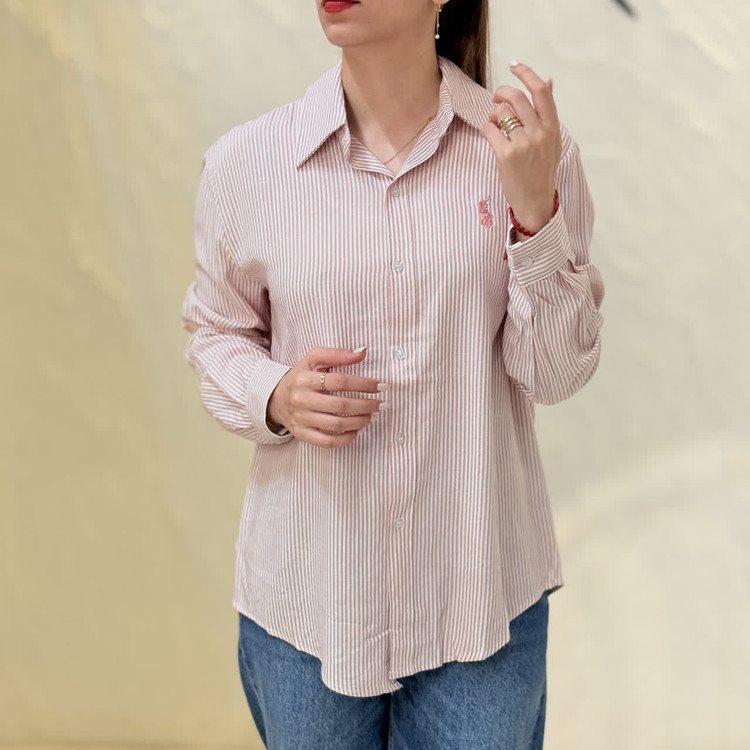 شومیز زنانه راه راه گلدوزی پولو️ کد M1192